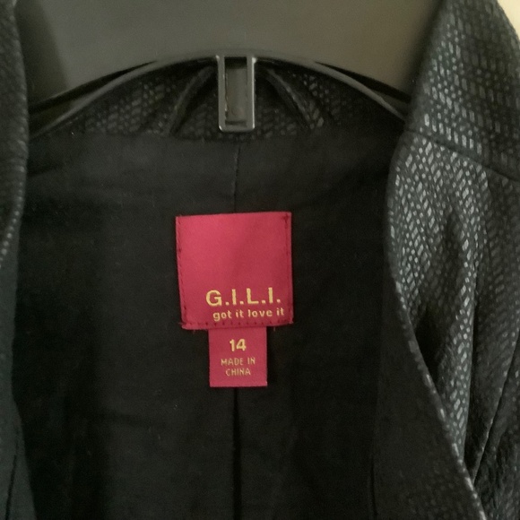 G.I.L.I Open Front Tonal Printed Leather Jacket with Pockets Black SZ 14 - Picture 6 of 16